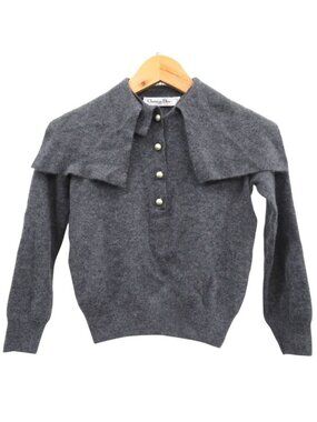 Christian Dior Cashmere Knit Pearl Button Long Sleeve 354 S48 Am053 Sweater Gray